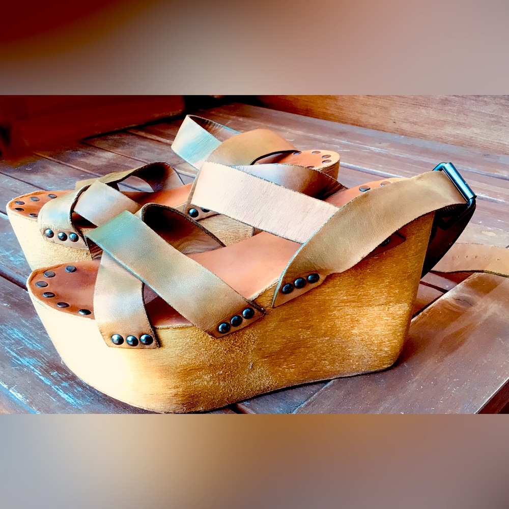 Joe’s Jeans leather and wood wedges. Size 6